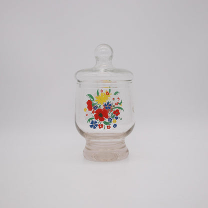Vintage Bonbonniere mit Blumen, Glas, 1970er Jahre