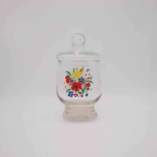 Vintage Bonbonniere mit Blumen, Glas, 1970er Jahre