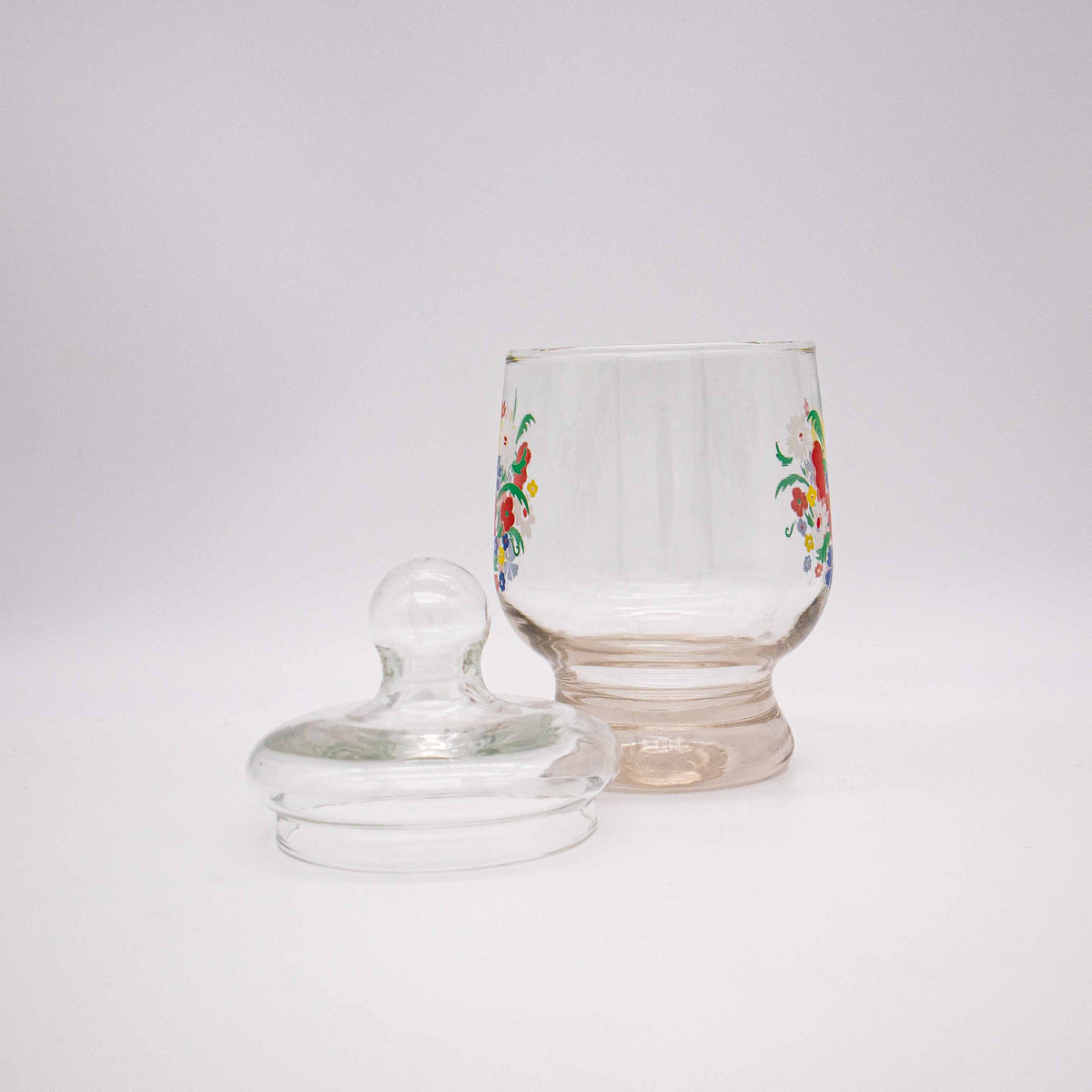 Vintage Bonbonniere mit Blumen, Glas, 1970er Jahre
