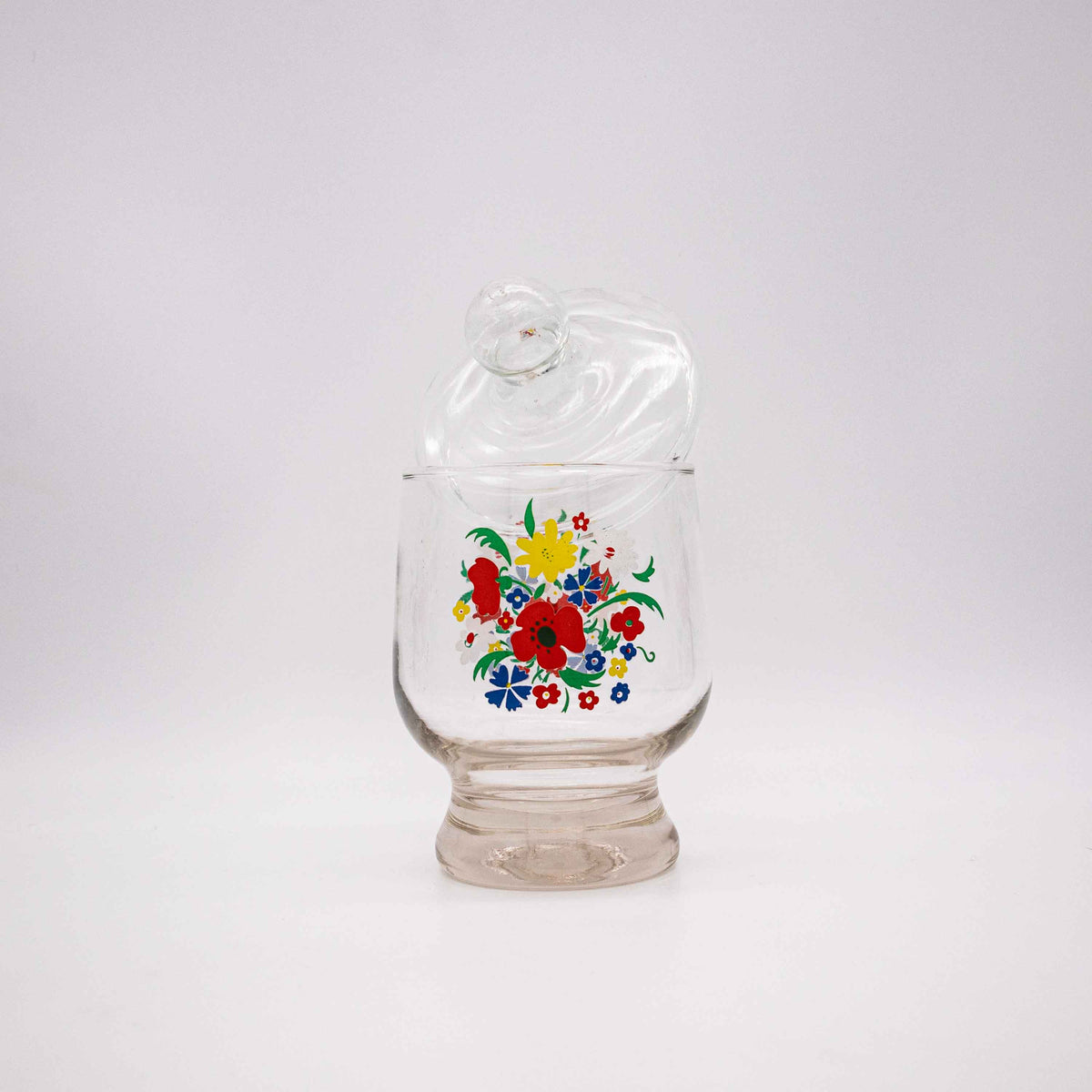 Vintage Bonbonniere mit Blumen, Glas, 1970er Jahre