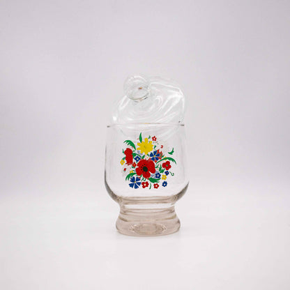 Vintage Bonbonniere mit Blumen, Glas, 1970er Jahre