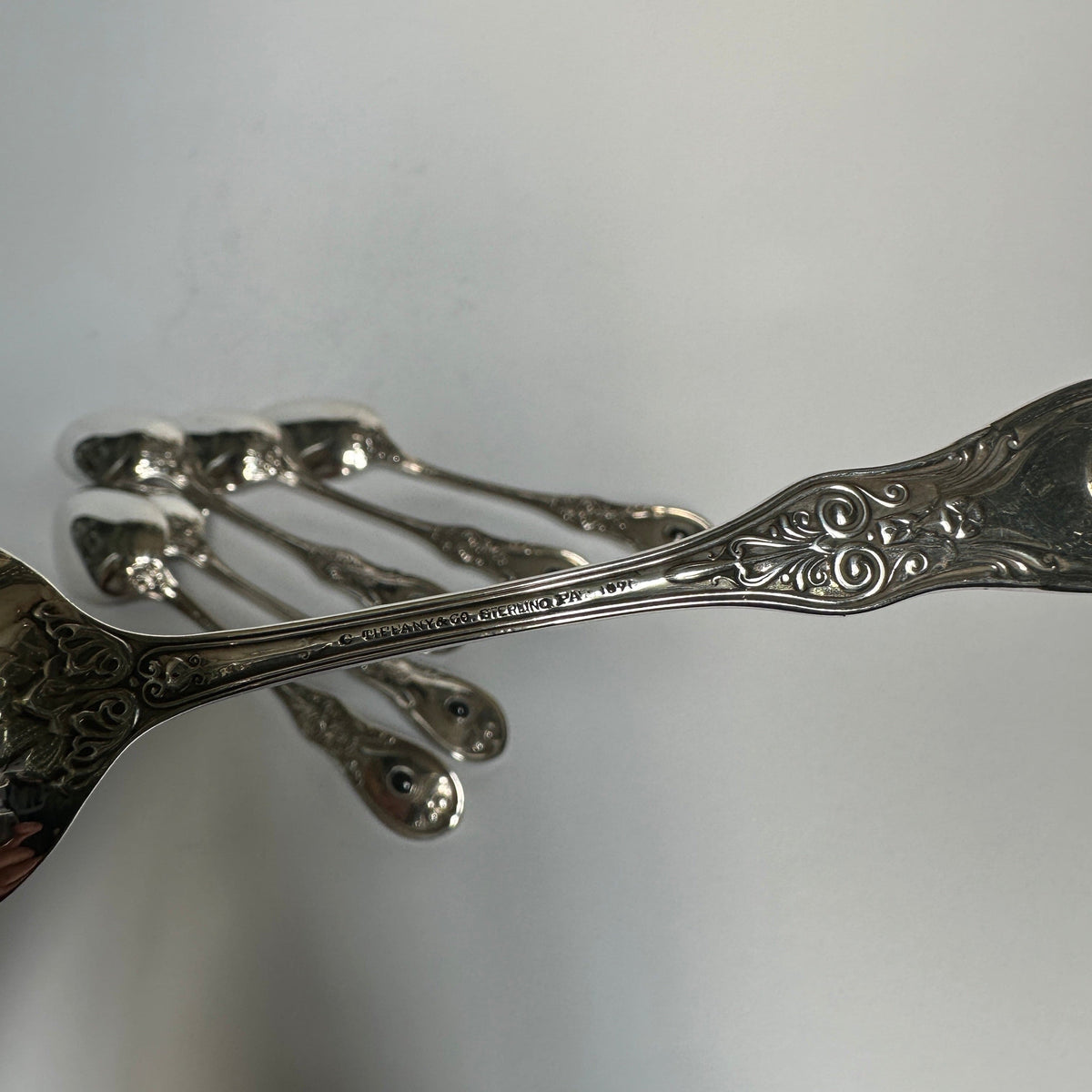 Vintage teaspoons sterling silver with onyx by Tiffany+Co set of 6