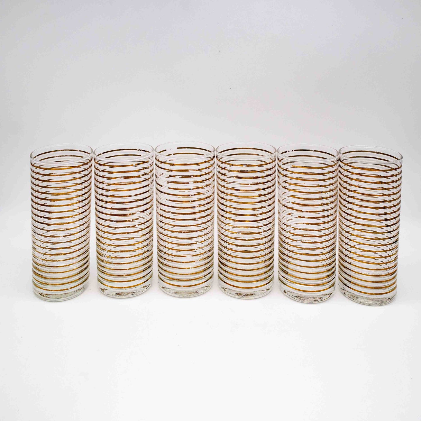 Set von 6 Vintage Longdrinkgläser, gold-weiß gestreift