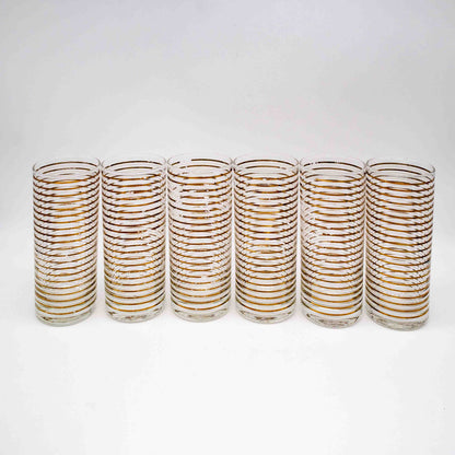 Set von 6 Vintage Longdrinkgläser, gold-weiß gestreift
