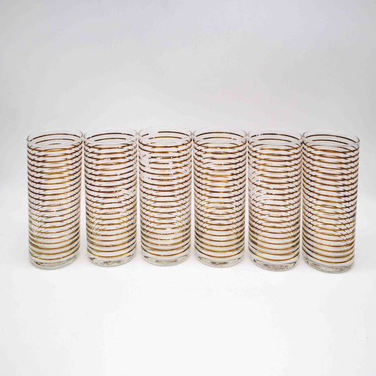 Set von 6 Vintage Longdrinkgläser, gold-weiß gestreift