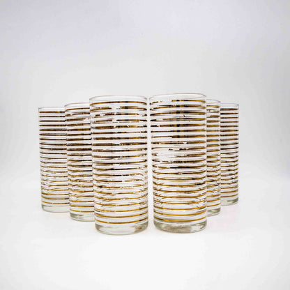 Set von 6 Vintage Longdrinkgläser, gold-weiß gestreift