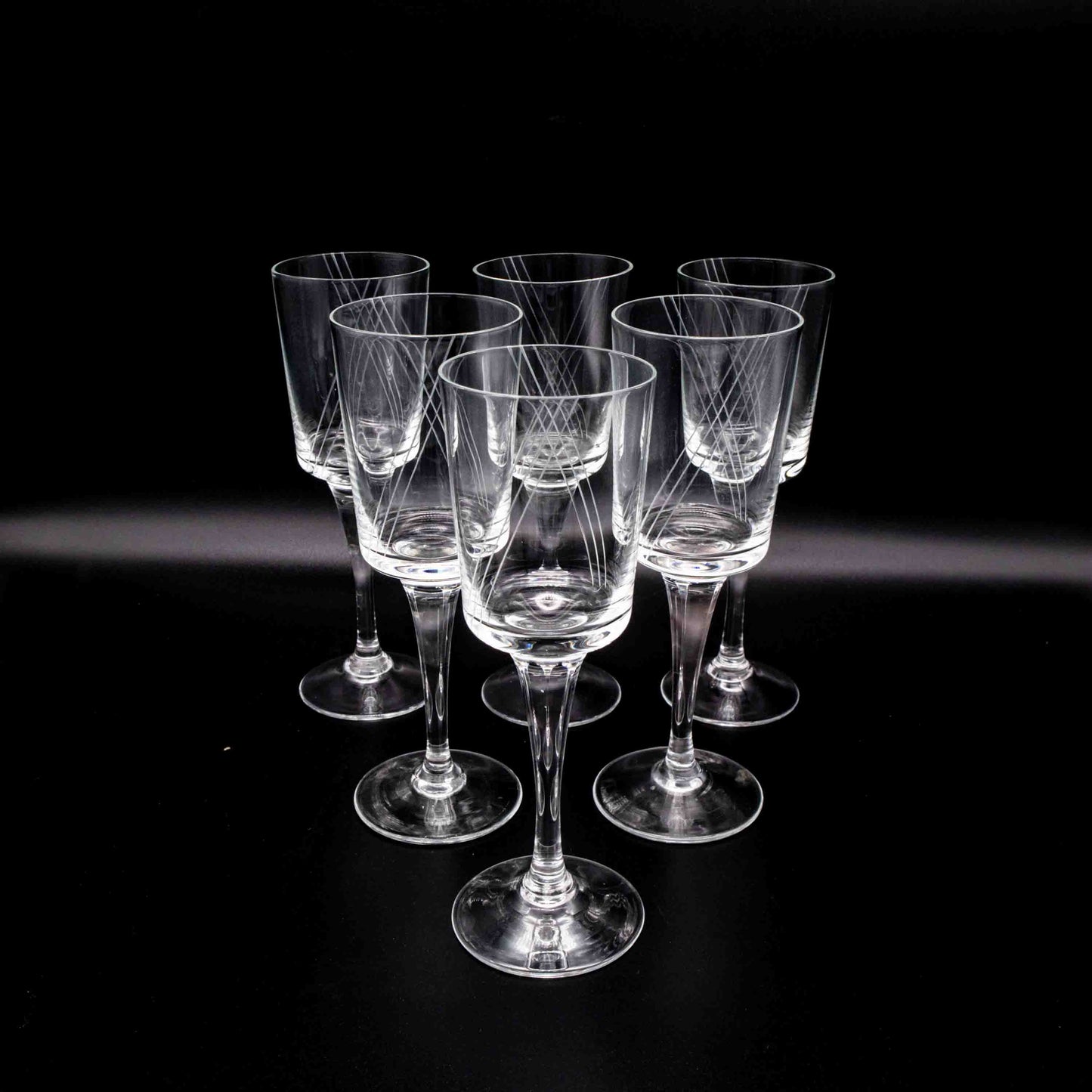Set von 6 Vintage Weinglas mit Gravur
