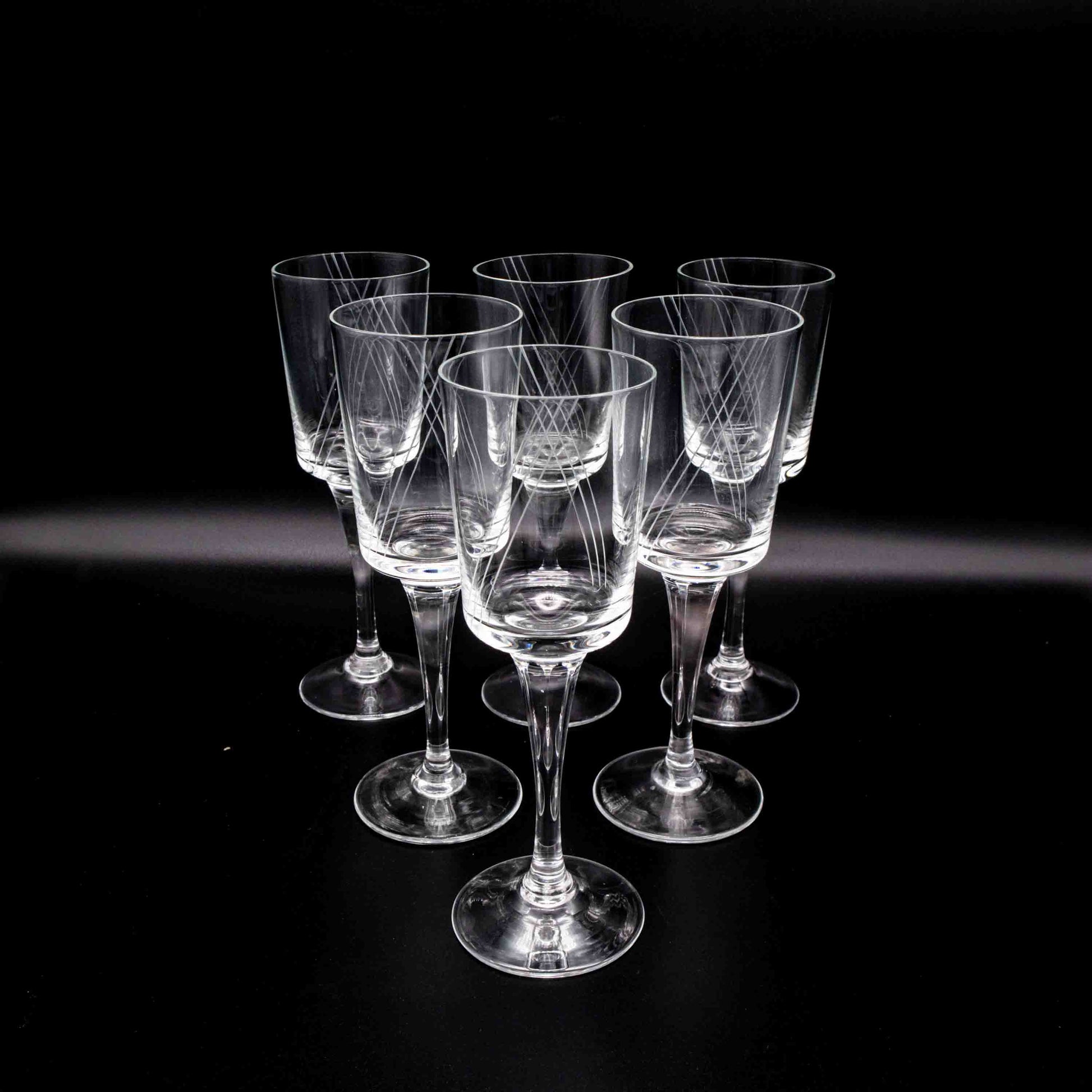 Set von 6 Vintage Weinglas mit Gravur