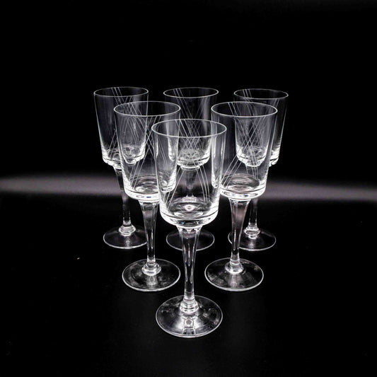Set von 6 Vintage Weinglas mit Gravur