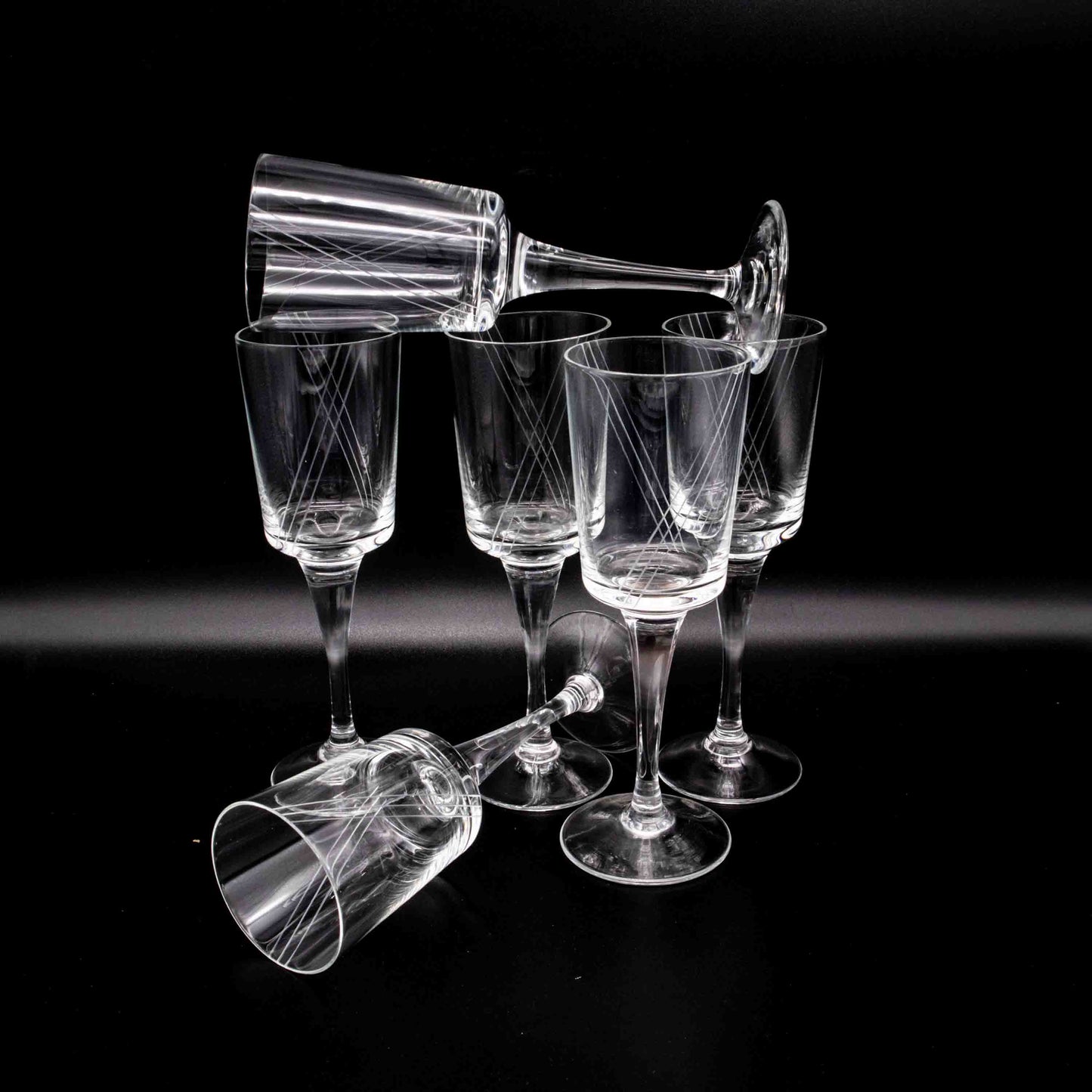Set von 6 Vintage Weinglas mit Gravur