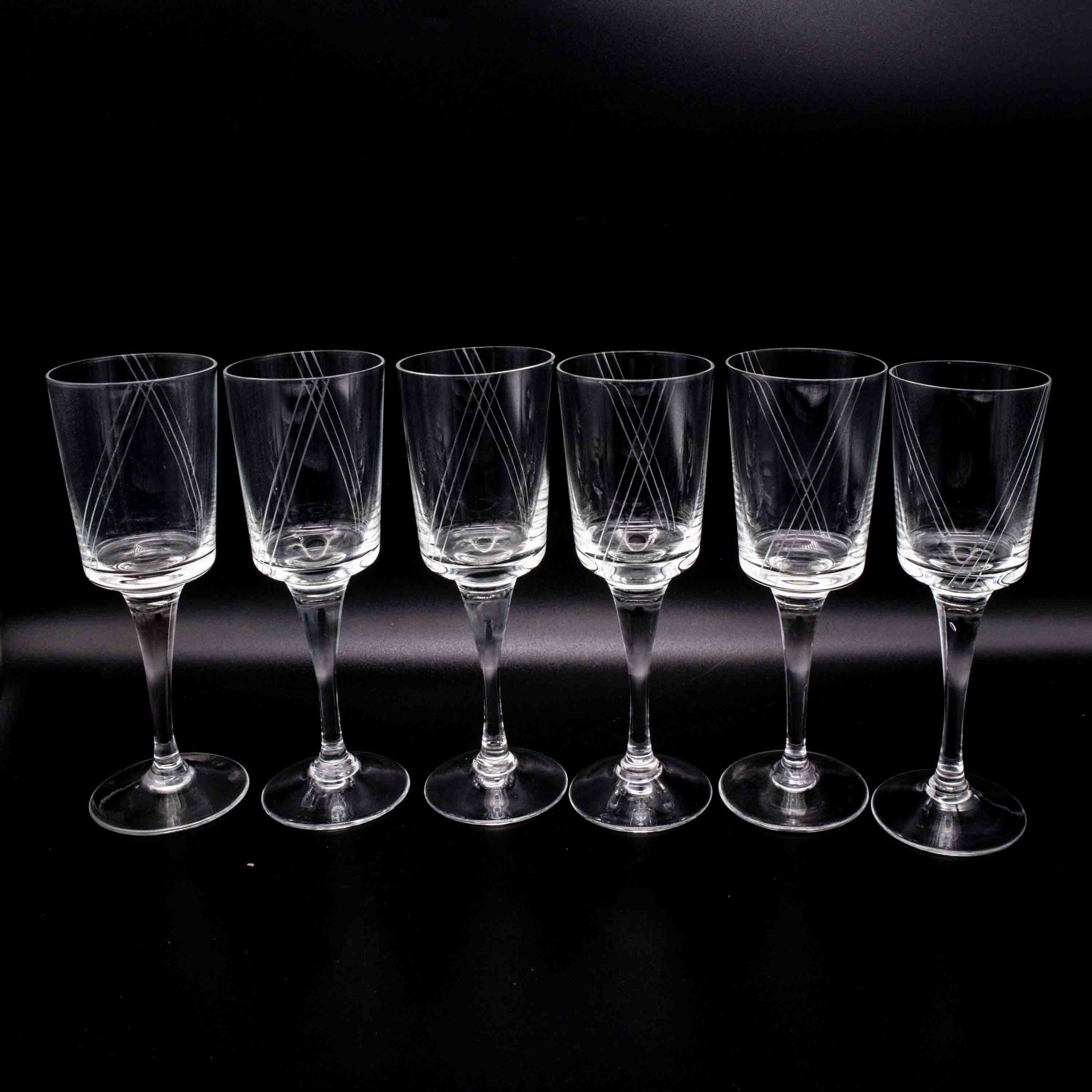 Set von 6 Vintage Weinglas mit Gravur