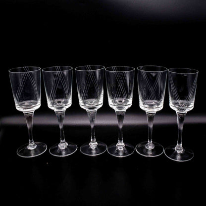Set von 6 Vintage Weinglas mit Gravur