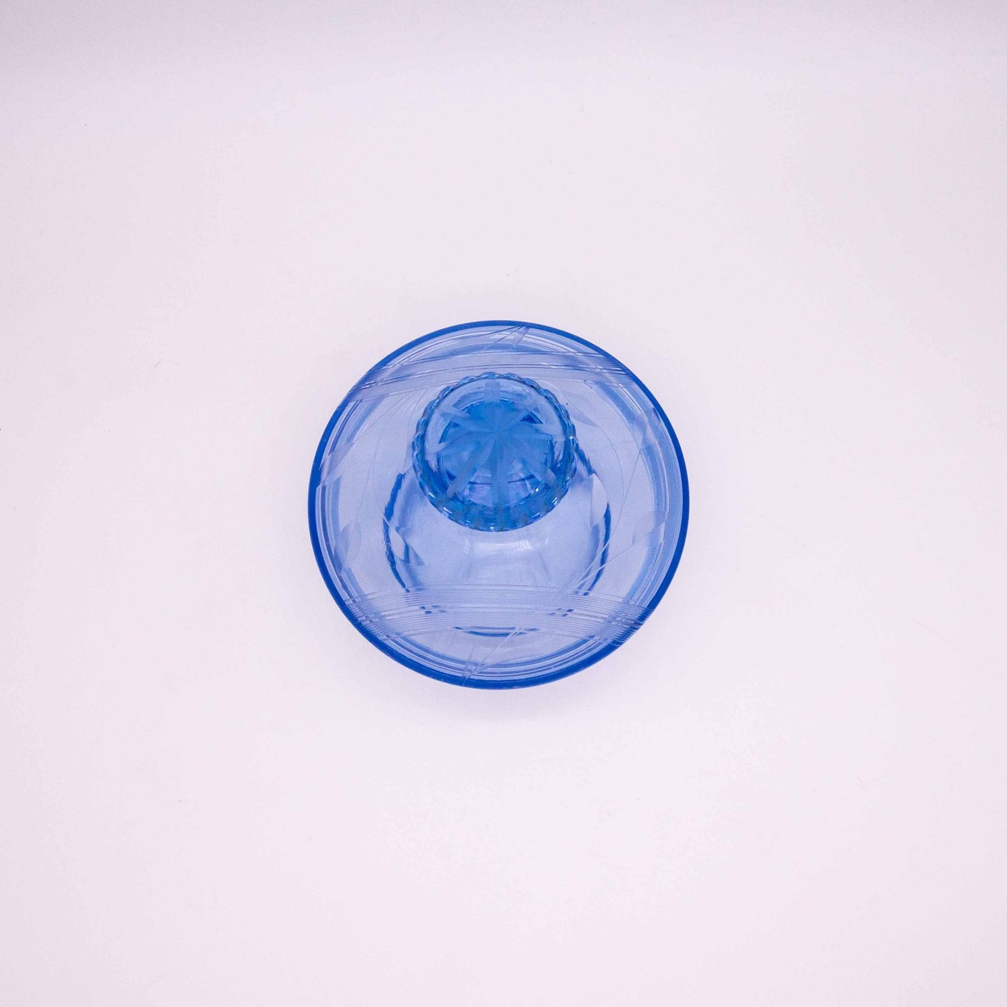 Vintage Art Déco Deckeldose aus hellblauem Glas
