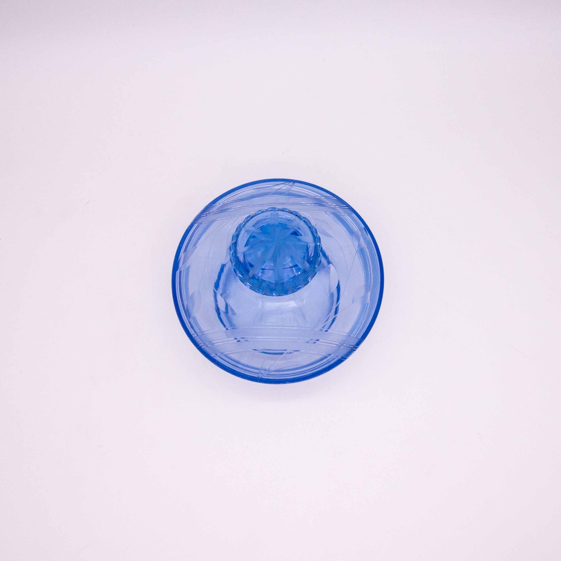 Vintage Art Déco Deckeldose aus hellblauem Glas