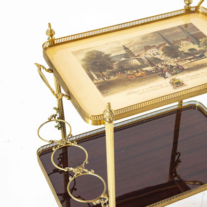 Vintage serving trolley with removable brass tray