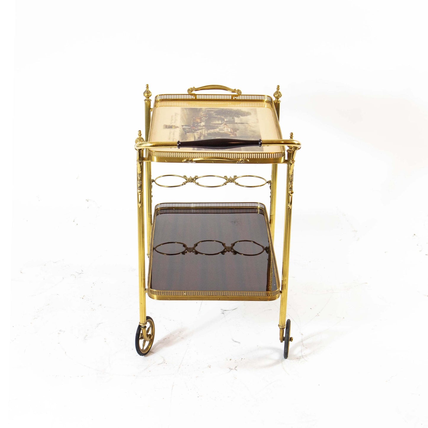 Vintage serving trolley with removable brass tray