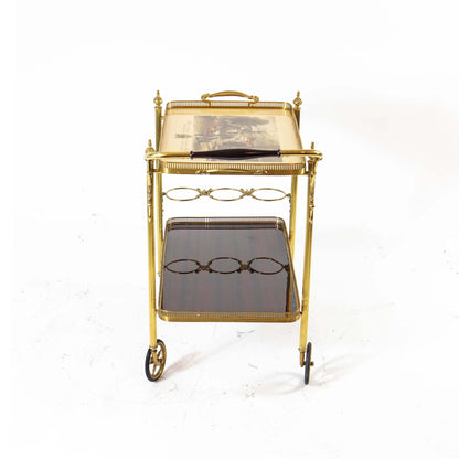 Vintage serving trolley with removable brass tray