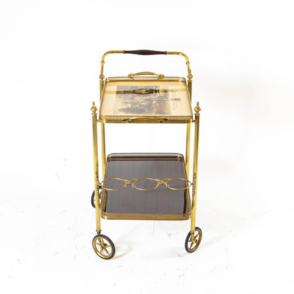 Vintage serving trolley with removable brass tray