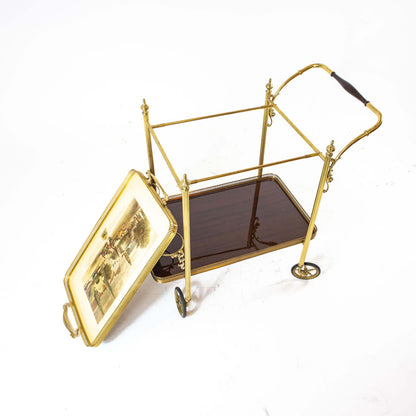 Vintage serving trolley with removable brass tray