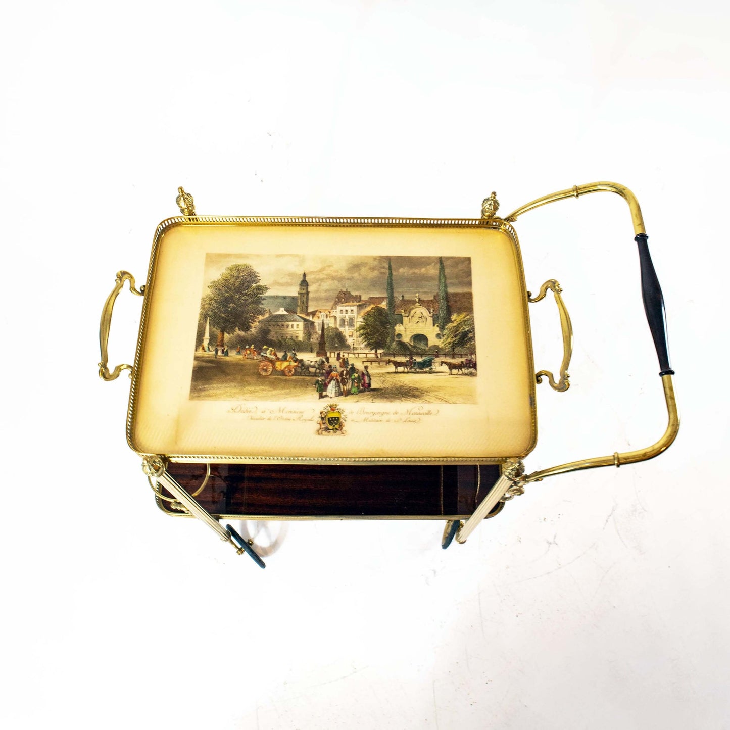 Vintage serving trolley with removable brass tray