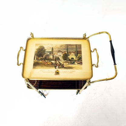 Vintage serving trolley with removable brass tray