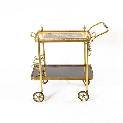 Vintage serving trolley with removable brass tray