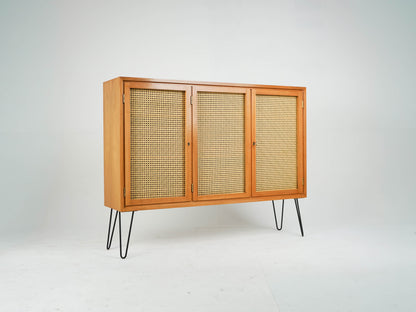 Vintage Teak Highboard Bar mit Rattaneinsätzen