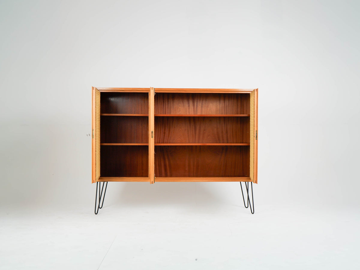 Vintage Teak Highboard Bar mit Rattaneinsätzen