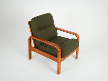 Vintage Sessel Teak mit neuem grünen Bezug