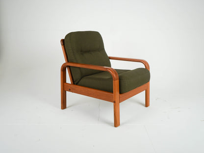 Vintage Sessel Teak mit neuem grünen Bezug