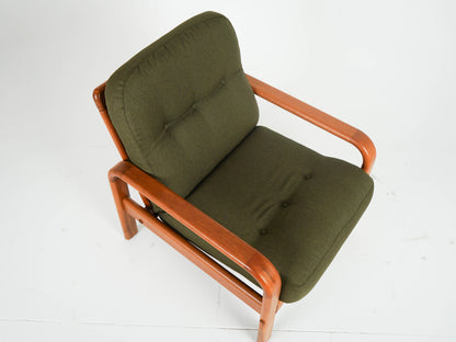Vintage Sessel Teak mit neuem grünen Bezug