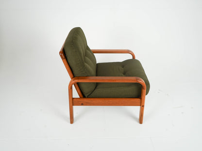 Vintage Sessel Teak mit neuem grünen Bezug