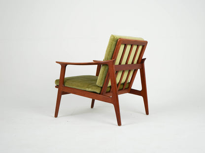 Vintage Sessel Teak grün Samtstoff