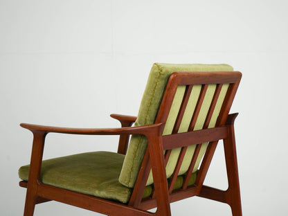 Vintage Sessel Teak grün Samtstoff