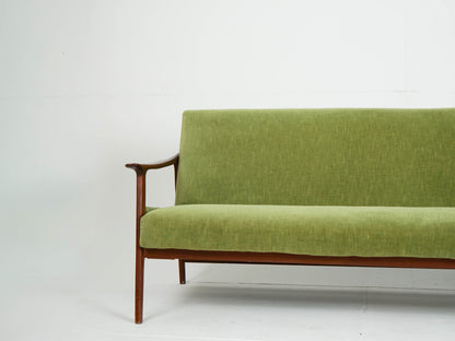 Vintage Tagesbett Sofa Teak grün Samtbezug