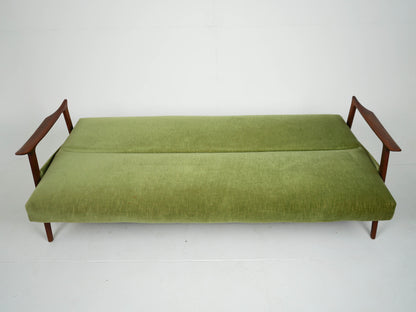 Vintage Tagesbett Sofa Teak grün Samtbezug