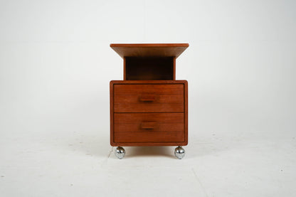 Vintage Couchtisch aus Teakrollbar mit 2 Schubladen und Ablage