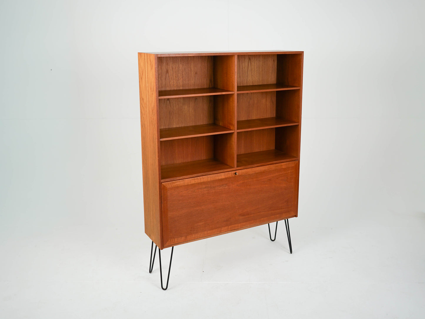 Vintage Regal Bücherregal Dänisch Teak mit Klappe und Schublade