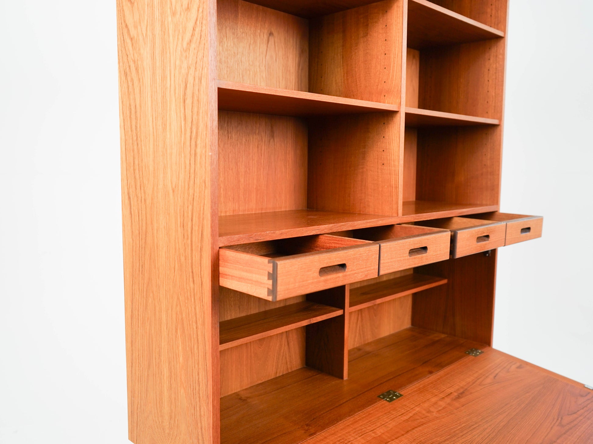 Vintage Regal Bücherregal Dänisch Teak mit Klappe und Schublade