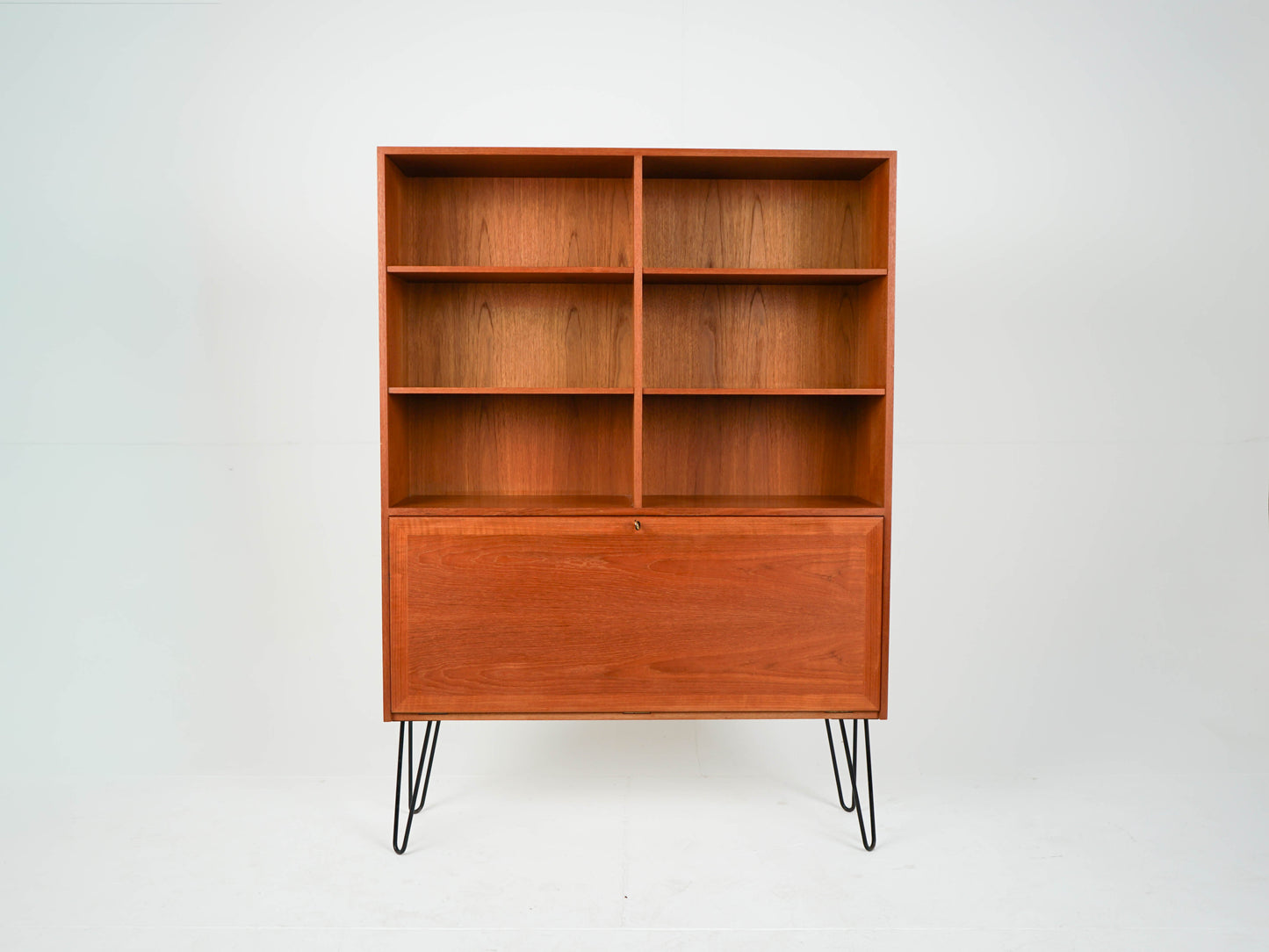 Vintage Regal Bücherregal Dänisch Teak mit Klappe und Schublade