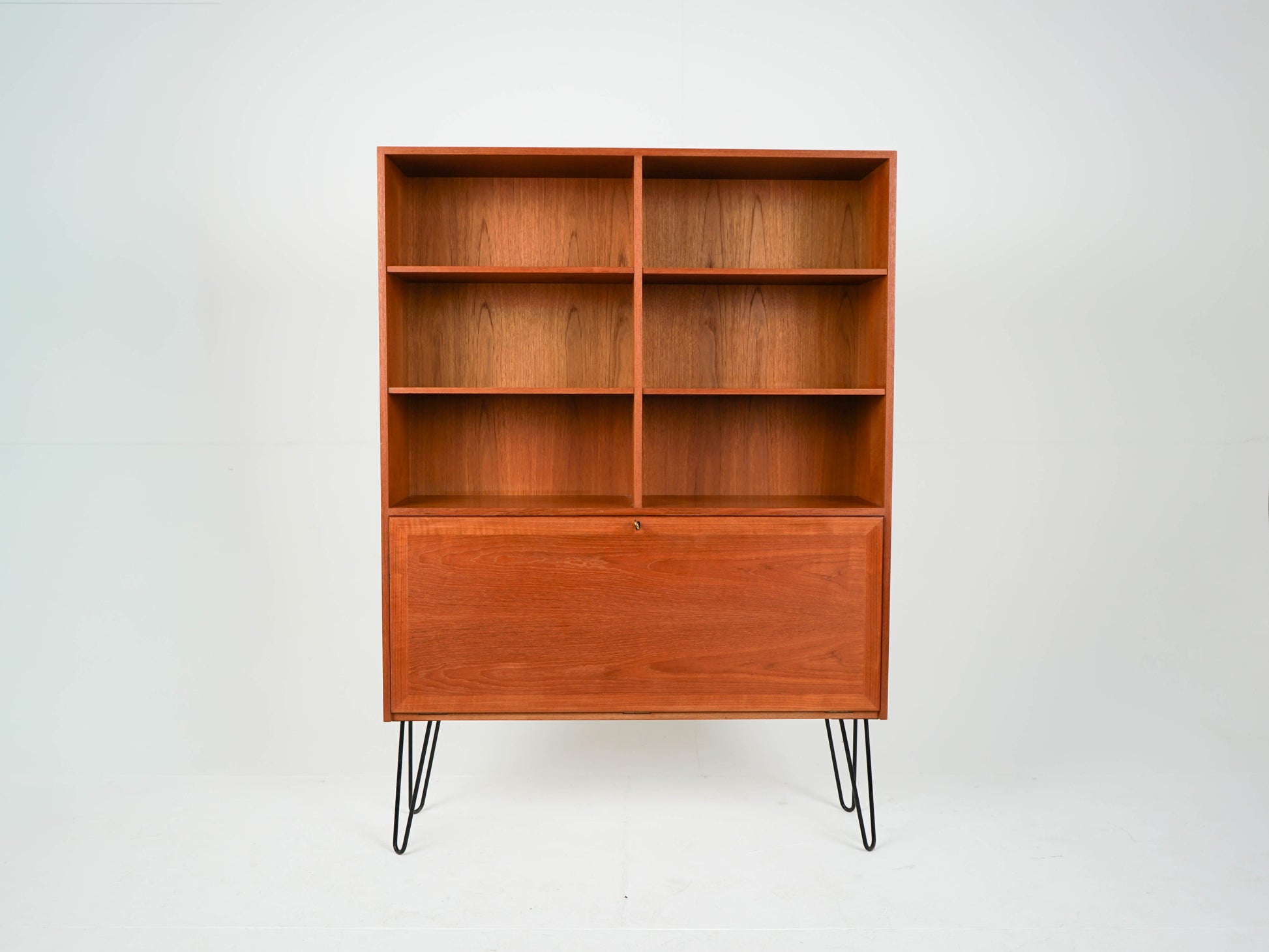Vintage Regal Bücherregal Dänisch Teak mit Klappe und Schublade