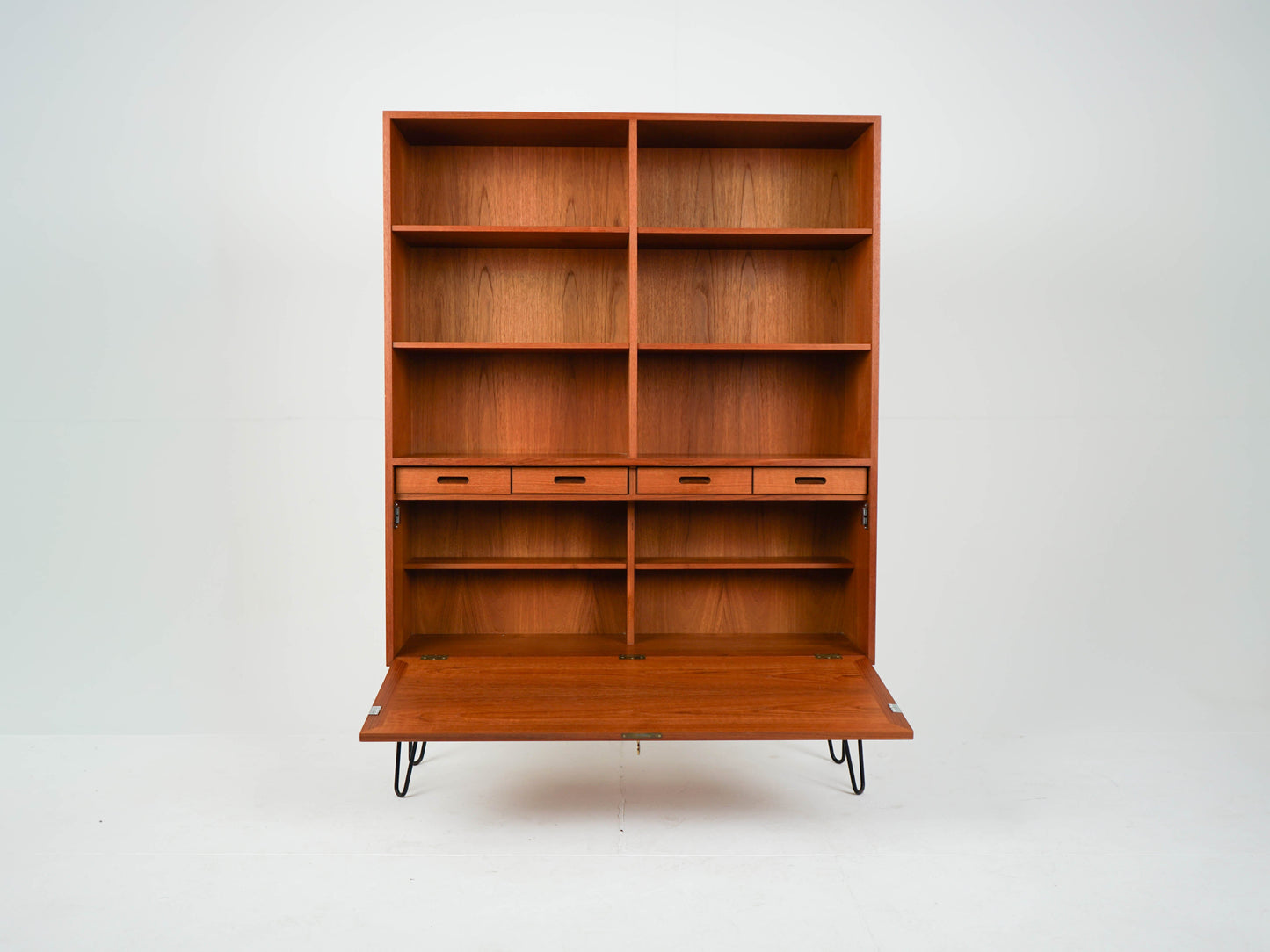 Vintage Regal Bücherregal Dänisch Teak mit Klappe und Schublade