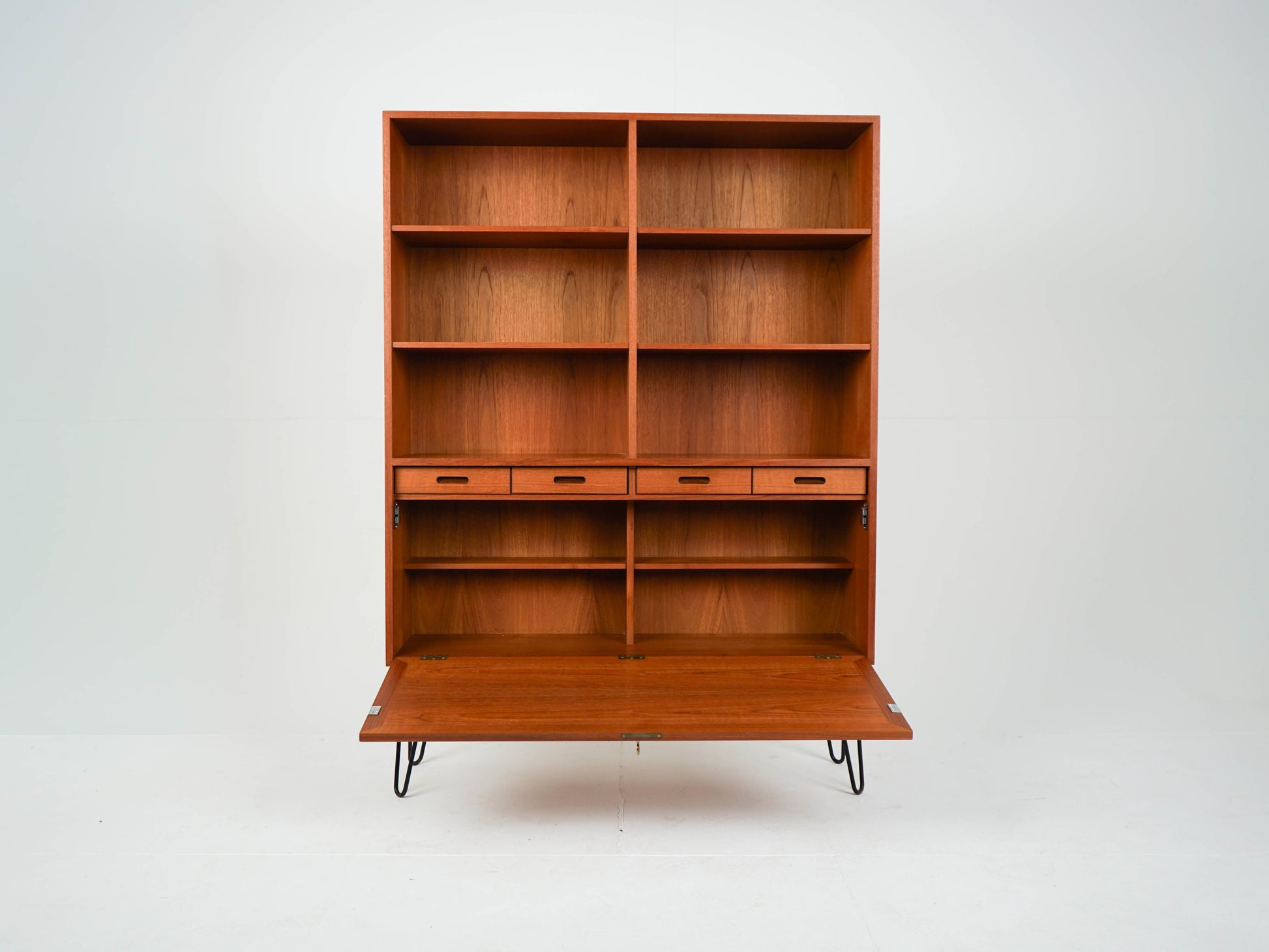 Vintage Regal Bücherregal Dänisch Teak mit Klappe und Schublade