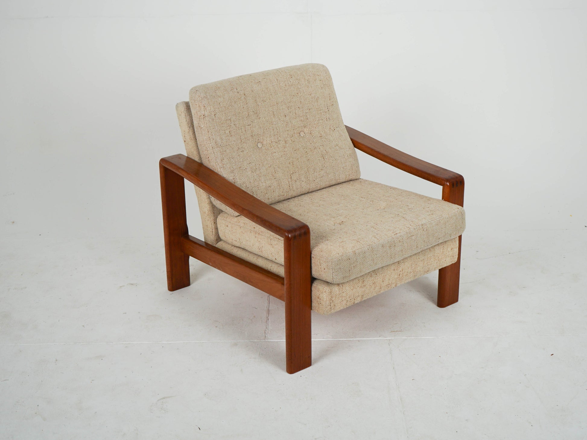 Vintage Sessel aus Teak und Wollstoff, Mid Century Modern