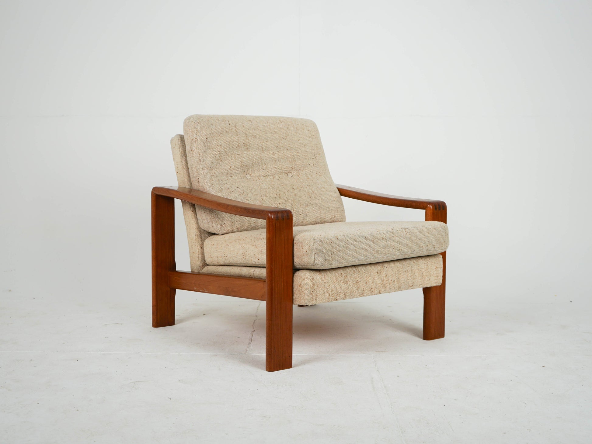 Vintage Sessel aus Teak und Wollstoff, Mid Century Modern