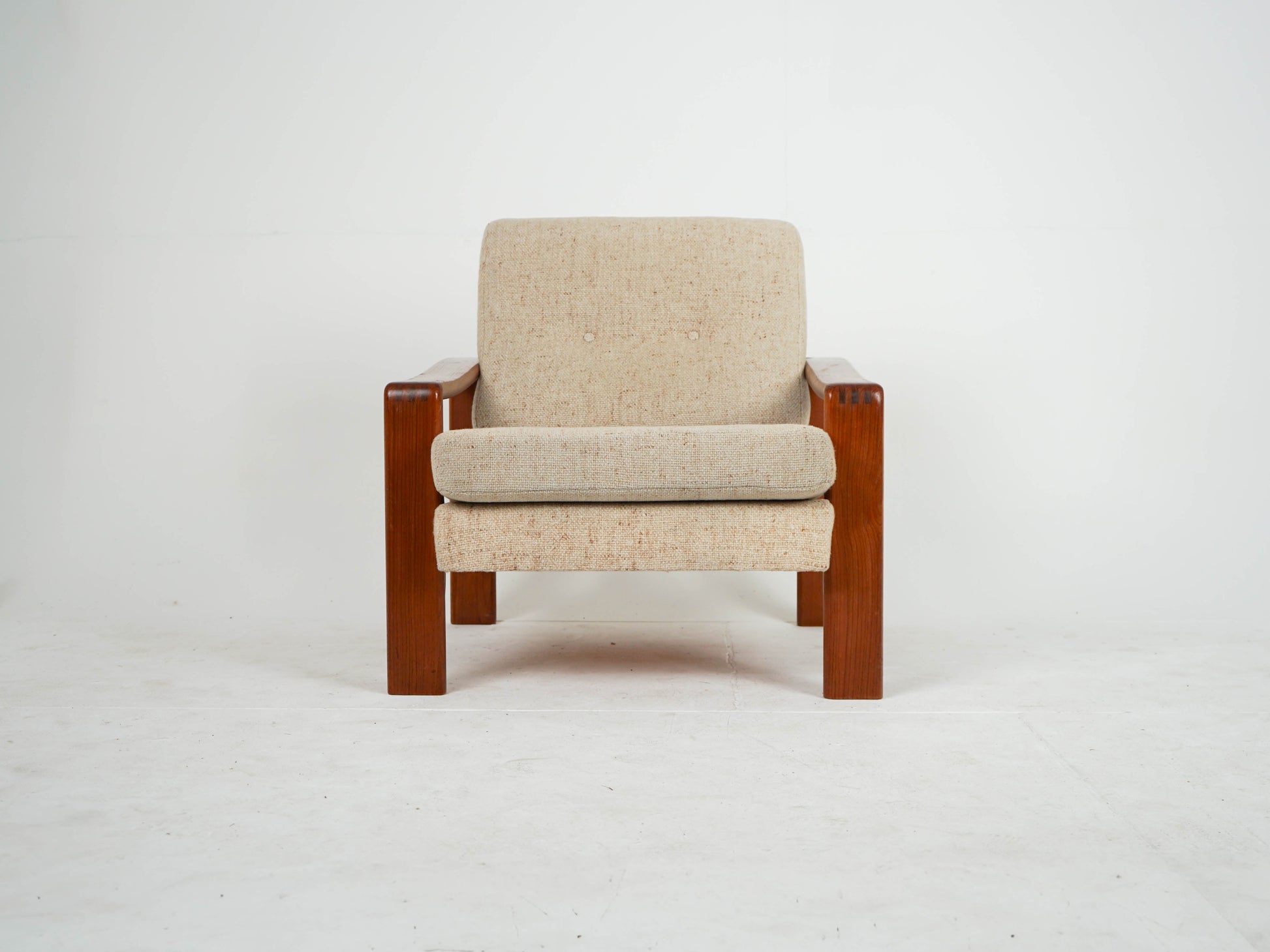 Vintage Sessel aus Teak und Wollstoff, Mid Century Modern