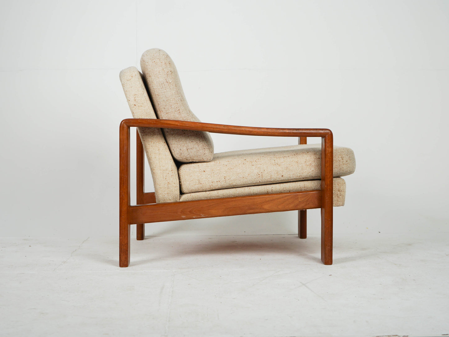 Vintage Sessel aus Teak und Wollstoff, Mid Century Modern