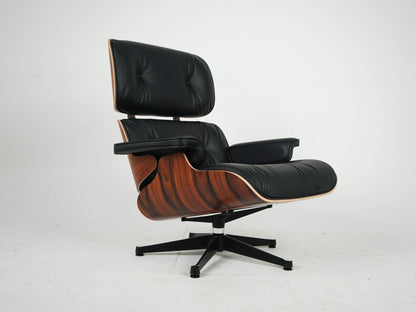 Vintage Sessel Eames Lounge Chair und Ottoman von Charles und Ray Eames für Vitra Schwarz