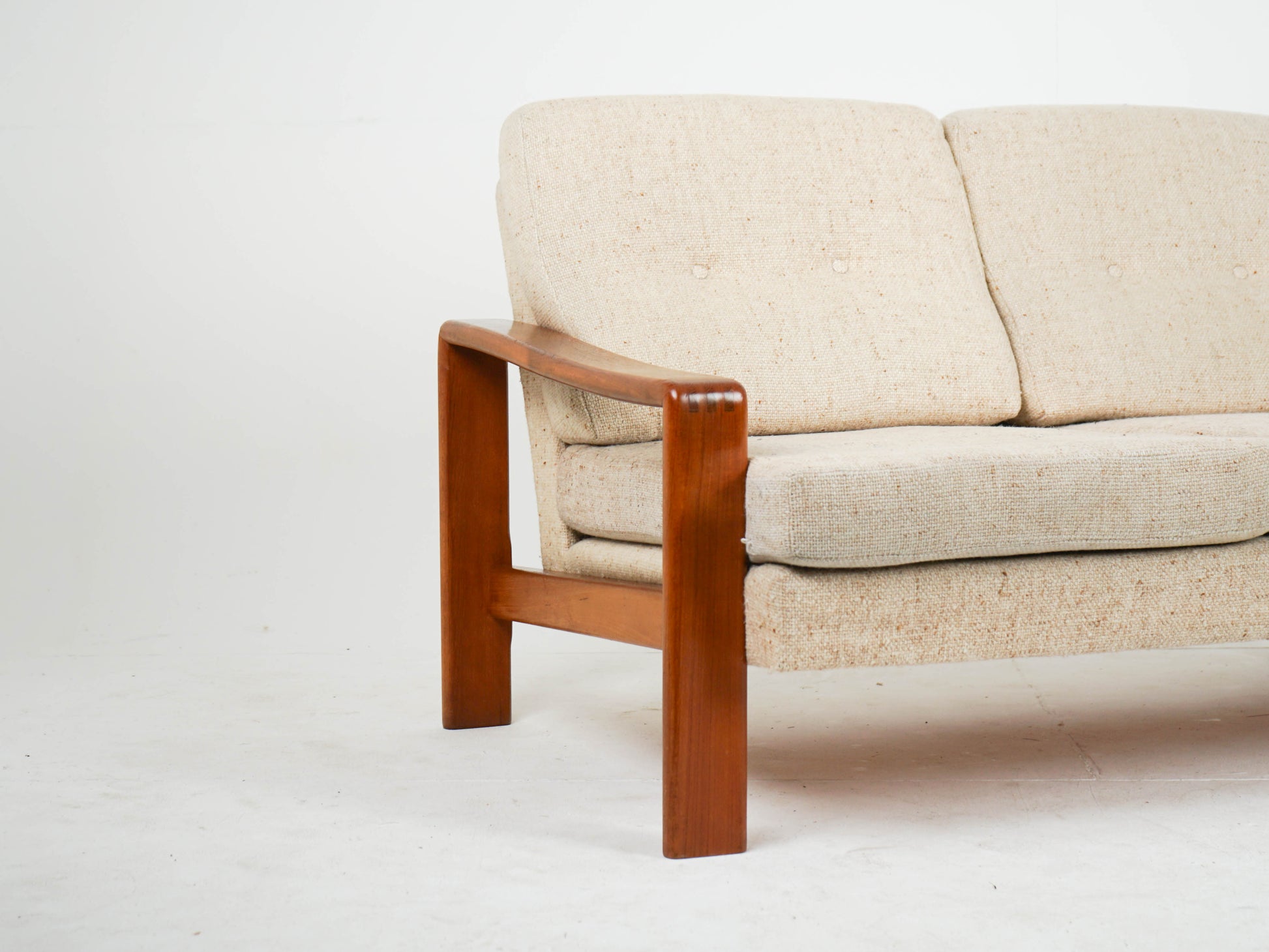Vintage Sofa Teak Beige Mid-Century Wollstoff