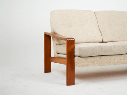 Vintage Sofa Teak Beige Mid-Century Wollstoff
